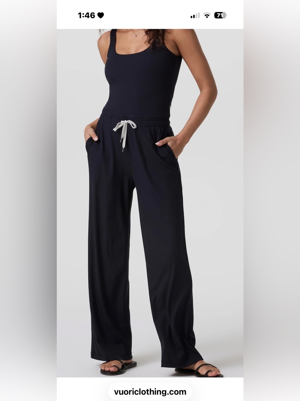 Vuori Black Wide-Leg Drawstring Pants with Contrast Tie